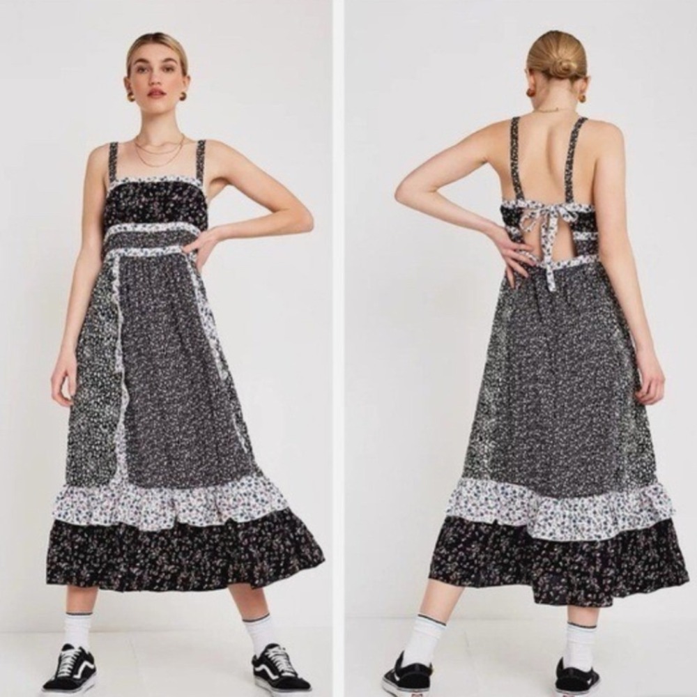 Free People Yesica Maxi Dress Floral Patchwork Smocked Waist Ruffle Tiered Boho